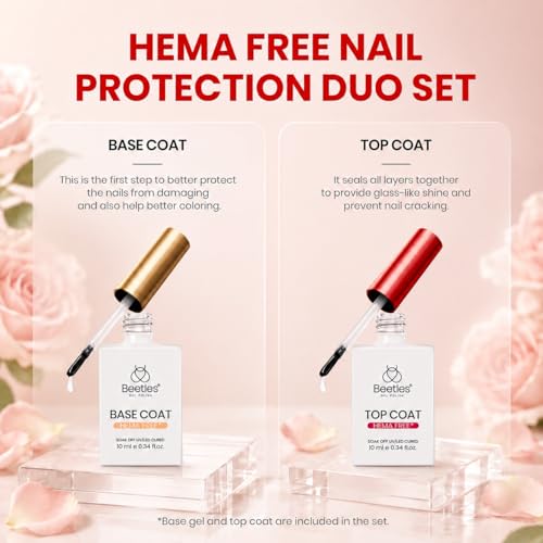 Image of Beetles French Gel Nail Polish Set, Dusky Rose Red Pink Manicure Kit with HEMA-Free Base Coat Top Long Lasting Soak Off UV LED Nail Art Set for Design Lovers