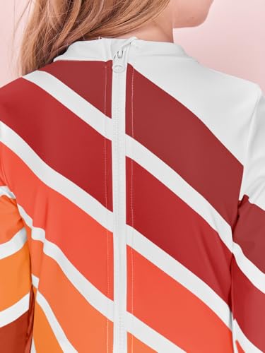 Image of Girls Long Sleeve One Piece Swimsuit Kids Multicolor Rash Guard Zipper Bathing Suits 5-14 Years