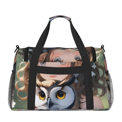 Anime Owl Print Travel Duffle Bag - Foldable Personal Item Travel Bag for Women & Men,Carry-On Convertible Crossbody Tote Bags with Adjustable Shoulder Strap & Pockets 13x10.2x19.7 in2