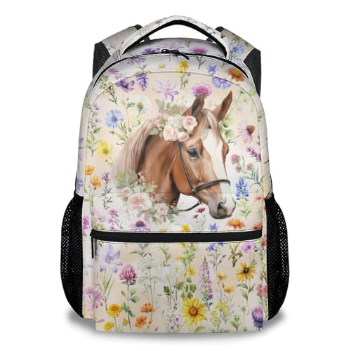 MEETUHONEY Mochila para meninas - Mochilas de cavalo de 43 cm para crianças em idade escolar - Bolsa de grande capacidade para presentes para amantes de cavalos