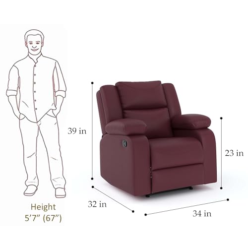 Image of Amazon Brand - Solimo AeroEase Velvet Fabric | Single Seater Sofa Recliner | Manual Recliner (Leatherette Maroon)