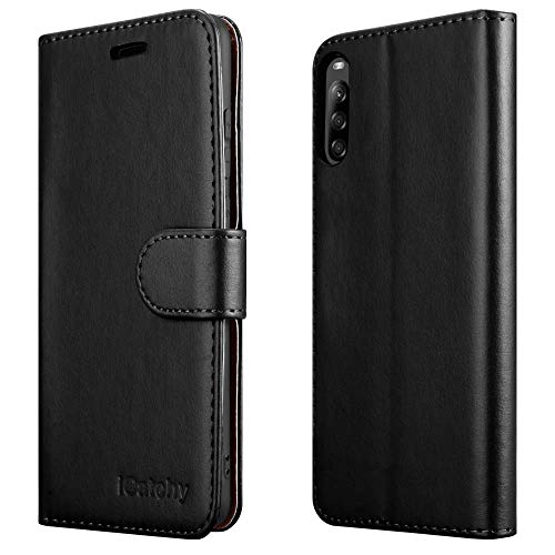iCatchy Para Sony Xperia L4 Funda de Cuero Wallet Book Flip Folio Stand View Cover Compatible para Sony Xperia L4 Phone Case (Negro)