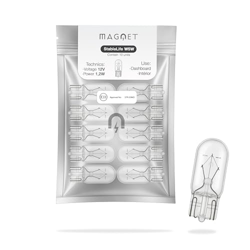Magnet Pack 10 Bombillas W5W Halógenas 12V 5W – T10 W2.1x9.5d – Interior, Matrícula, Posición – Certificadas E11 – Para Coche, Moto, Caravana, Quad