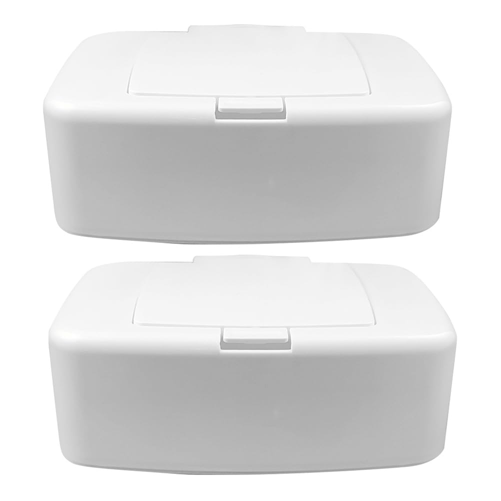 Cabilock 2pcs Wet Wipes Storage Box White Plastic Wipe Box for Travel Home Bathroom Use as Dispenser and Wet Tissues Holder