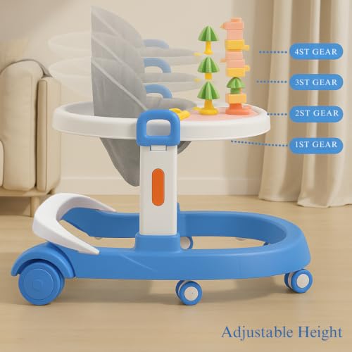 Image of Little Olive Baby Walker for Kids | Adjustable Height Baby Walking Support with Interactive Activity Toy Tray, Comfortable Padded Seat & Smooth Multi-Directional Wheels | Walker for Baby Boys & Girls - Blue