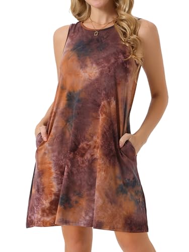 Seta T Womens Summer Dresses Tie Dye Tank Dress Beach Casual Sleeveless Loose Tshirt Sundress with Pockets Medium Tie Dye Orange