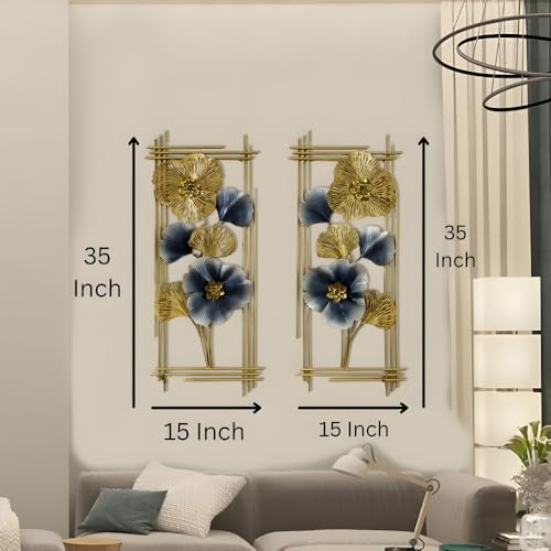 Image of SHREE 'O' GREEN TECH - Set of 2 Big Metal Multicolor Wall Art Decorative Leaf Handcrafted Wall Hanging Sculpture Frame for Living Room, Bedroom, Hallway, Hotel, Office & Restaurant