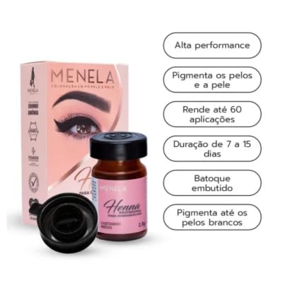 Kit Henna Professionnel pour Sourcils Menela | Henné 2,5 g + Fixateur 15 ml | Usage professionnel (Castanho Moyen)