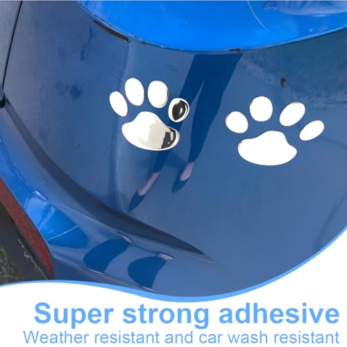 AEIOPRS 8 Pcs 3D Chrom Hund Pfote Fußabdruck Auto Aufkleber Autozubehör Pfotenabdruck Auto Emblem Aufkleber Dekoration Abzeichen Silber