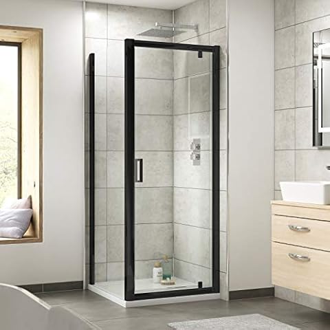 Plumbworld Nuie Pacific Pivot Shower Door Enclosure Screen Panel 900mm Safety Glass Black Cover