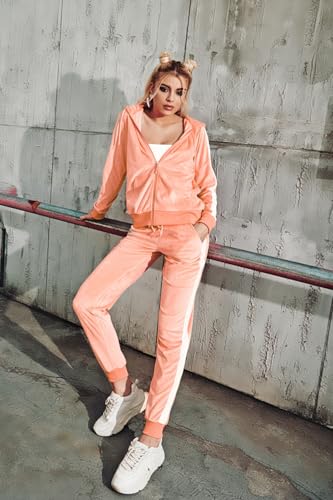 Image of LeeHanTon Sweat Suits for Women Set Comfortable Sweat Outfits Workout Suit Zip Velour Hoodie and Jogger Sport Suit