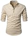 NEARKIN (NKNKN350) Beloved Men Henley Neck Long Sleeve Daily Look Linen Shirts BEIGE US M(Tag size M)