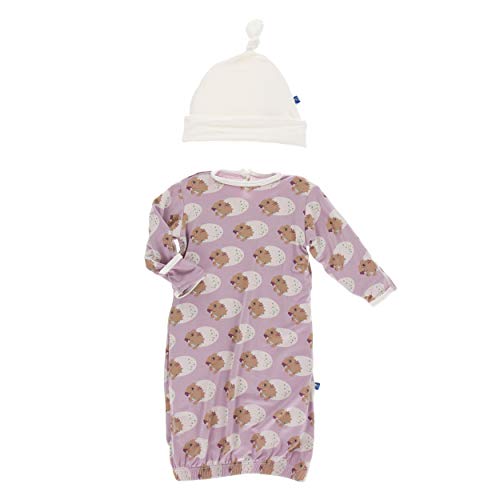 KicKee Pants Little Girls Print Gown & Single Knot Hat Set - Sweet Pea Diictodon, 0-3 Months
