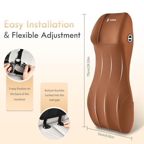 Image of FLORICH Car Seat Lumbar Support with Headrest Pillow Memory Foam Car Lumbar Pillow Back Support Cushion 2-in-1 Ergonomic Back Rest Pillow & Car Neck Pillow for Driving Tailbone Pain Relief, Brown