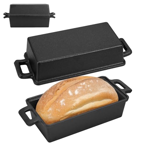 2 in 1 Cast Iron Bread Loaf Pan with Lid, Loaf Pans for Baking Bread 23 x 11 cm, Even Heat Distribution for Homemade Bread, Meatloaf