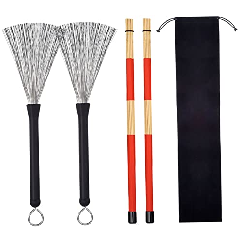 Set de Baquetas y Cepillos de Acero para Batería LIOOBO miniatura 1