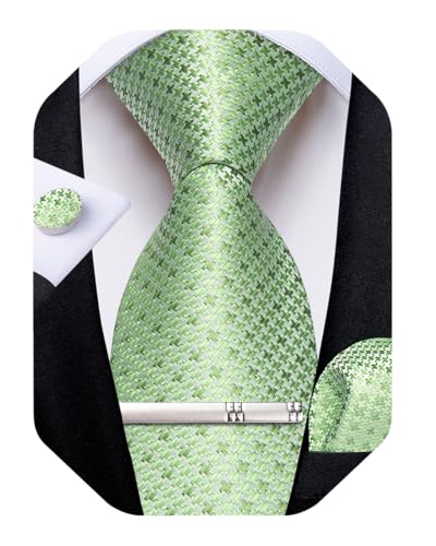Image of DiBanGu Plaid Ties for Men Silk Checkered Necktie and Pocket Square Cufflinks Tie Clip Set with Gift Box for Wedding Business
