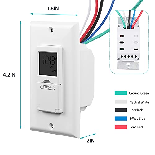 Bn-Link 7 Day Programmable In-Wall Timer Switch For Lights, Fans And Motors, Single Pole And 3 Way (Compatible With Spdt) Both Use, Neutral Wire Required, White (Blue Backlight) #TOP6