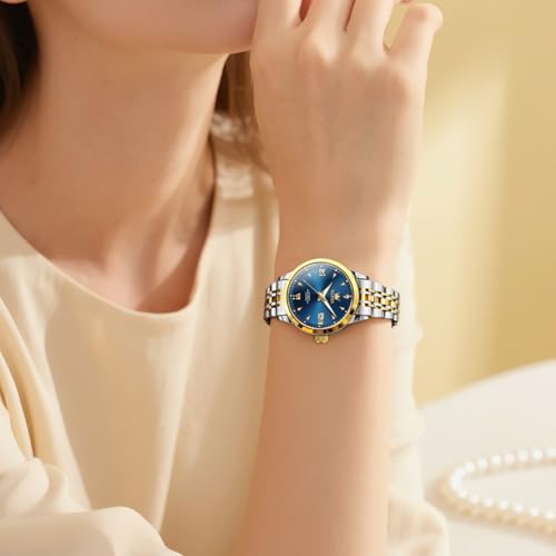 Image of OLEVS Womens Automatic Watch Gold Luxury Diamond Self Winding Ladies Wrist Watches Waterproof Luminous Date