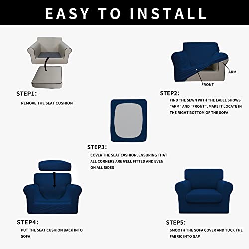 Image of Easy-Going Waterproof 2 Pieces Chair Cover Couch Covers for Sofa | Stretch Spandex Sofa Cover Protector Elastic Bottom for Cushion Couch Dog Pet Friendly Living Room Navy