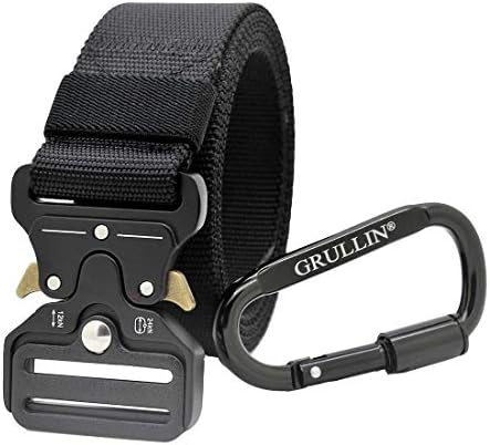 GRULLIN Tactical Nylon Belt, Heavy Duty EDC Waist Belt Operator MOLLE Riggers Clip Belt (Black-13)
