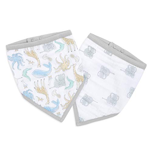 Image of aden + anais Essentials Bandana Baby Bib, 100% Cotton Muslin, 3 Layer Burp Cloth, Super Soft & Absorbent for Infants, Newborns and Toddlers, Adjustable with Snaps, 2 Pack, Natural History
