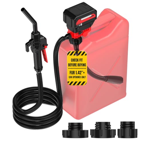 Fuel Transfer Pump for Milwaukee M18 Battery(Not Included) Cordless 3.7 GPM Automatic Gas Pump Kit for Gasoline Diesel & Oil with 3 Tank Adapters Battery Powered Safe & Fast