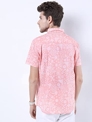Image of KETCH Mens Half Sleeve Slim Fit Shirt Coral /White