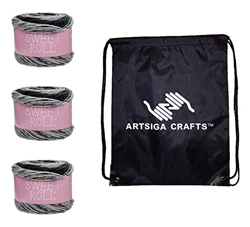 Pack Premier 3 pelotes fil à tricoter 1047-10-black-pepper-swirl sac ArtSiga