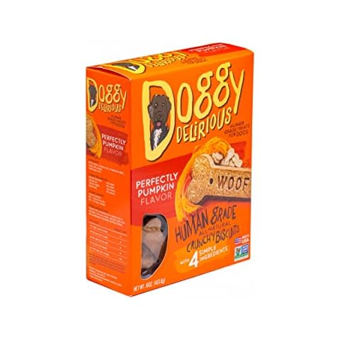 Doggy Delirious Crunchy Dog Treats – for All Pet Sizes, Breeds – All-Natural Puppy Treat – 100% Human-Grade – Delicious Pet Treat Bones, Snacks for Dogs – Pumpkin, 16 Oz. Cover
