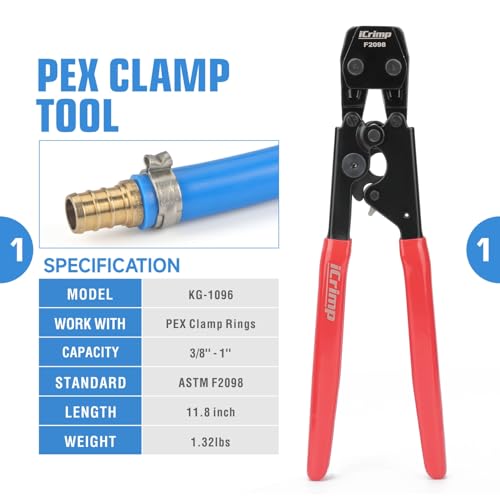 Image of iCrimp 3 /8 to 1 inch Cinch Clamp Crimping Tool Kit, With 1 /2 inch Cinch Clamp Rings(20 Pack) and Brass Fittings(12 Pack), PEX Tubing Cutter