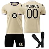 FCB Barcelona Camiseta de Fútbol Personalizadas para Hombres y Niño, equipación Fútbol DIY Nombre Número con Conjunto Top Pantalón Corto y Calcetines