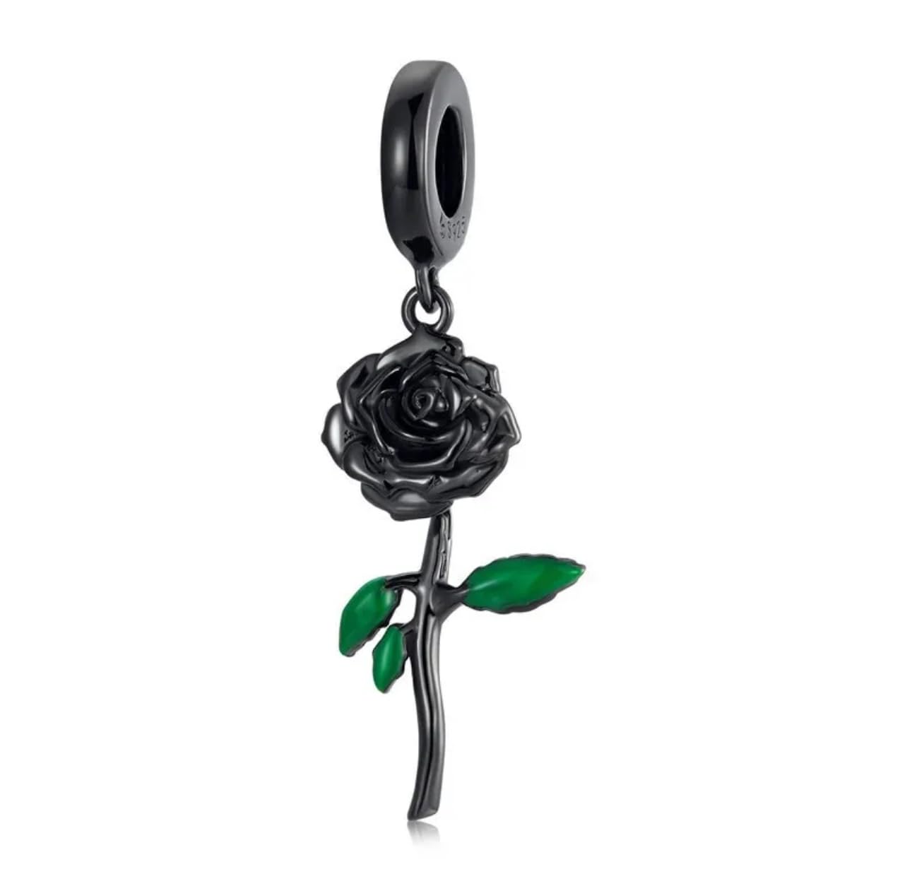 Abalorio de rosa negra compatible con pulsera Pandora plata 925 8