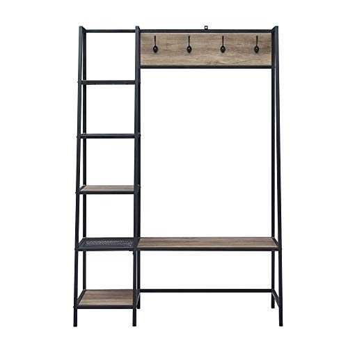 Walker Edison 5 Shelf Entryway Bench Hall Tree Coat Rack Shoe Storage Shelf Mudroom Hallway Organizer, 72 Inch, Grey #TOP4