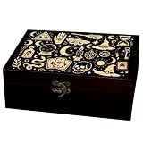 arricraft 1 Stück Holz Erinnerungslager Box, mystische Hexerei Wahrsagung kleine Muster Rechteck Pine Tarot Karte Box für Jubiläum Schmuck Brett Aufbewahrung 24x14x9cm (9.45x5.51x3.54 Zoll)