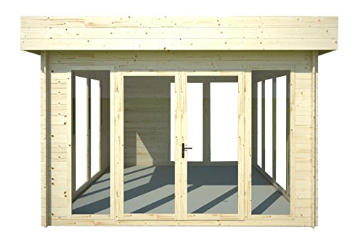 Flachdach-Gartenhaus Sonneninsel – 3,50 x 3,70 Meter aus 28 mm Blockbohlen - 7