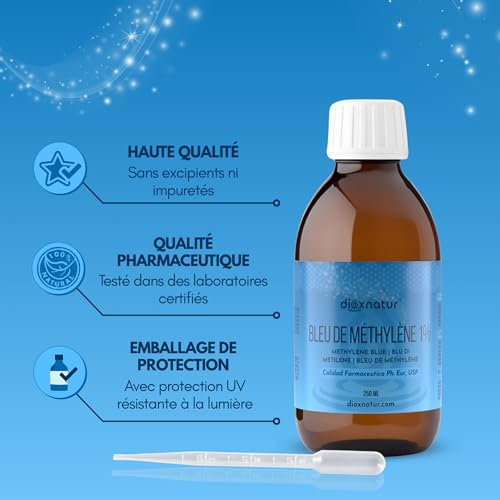 Dioxnatur ® Methylenblau, Lösung 1 % USP, pharmazeutische Qualität, 250 ml, mit Pipette, spanische Marke