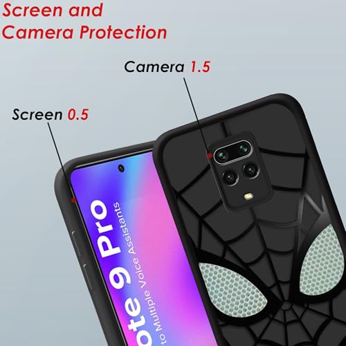 Image of Stylish Spider Back Case Cover Compatible for Mi Redmi Note 9 Pro /Pro Max /Poco M2 Pro | Spidey Face Mask Case | Soft Silicone | Camera & Full Body Protection | Shock Proof |(Black)