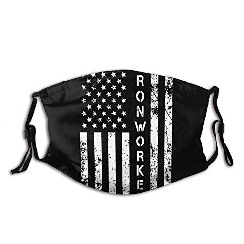 Ironworker America Flag Unisex Reuseable Dustproof Mouth Cover with Adjustable Elastic Strap and Filter