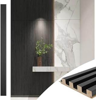Art3d Slat Wood Wall Paneling for Interior and Ceiling Decoration - Pack of 4pcs + 1pc End-Trim, Size 108 x 5.7in.- Black