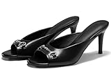Coutgo Womens Heeled Mules Peep Toe High Heels Backless Dress Shoes Summer Slide Sandals with Metal Chain, Black, size 11