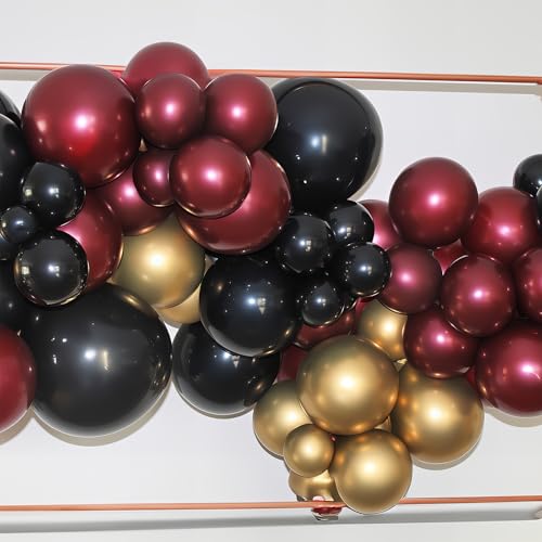 Image of HILAVO Black Burgundy Gold Balloons 12 Inch for Kids Halloween Birthday