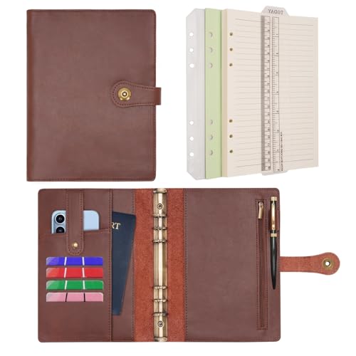 Wonderpool Classeur Agenda A5 Cuir Carnet de notes de voyage, Papier ligné rechargeable avec stylo pour organisateur de budget & bureau école planification...
