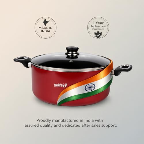 Image of Nolta PS Biryani Pot (10L) ISI Certified Induction Cookware, 1yr Replace-Guarantee, PFOA-Free Non-Toxic Durable Non-Stick Coating Biriyani Handi (32cm, Maroon)