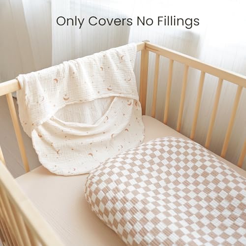 Image of Konssy Muslin Baby Lounger Cover 2 Pack, 100% Cotton Newborn Lounger Cover, Soft and Breathable Lounger Slipcover for Boys Girls, Covers Only (Coffee Check,Moon)