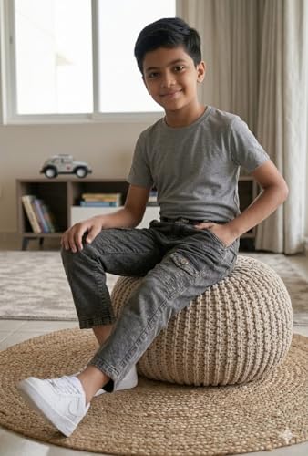 Image of Boys Cargo Pants, Kids Cargo Jeans with Pockets, Adjustable Waist, Stretch Denim Casual Pants for Boys