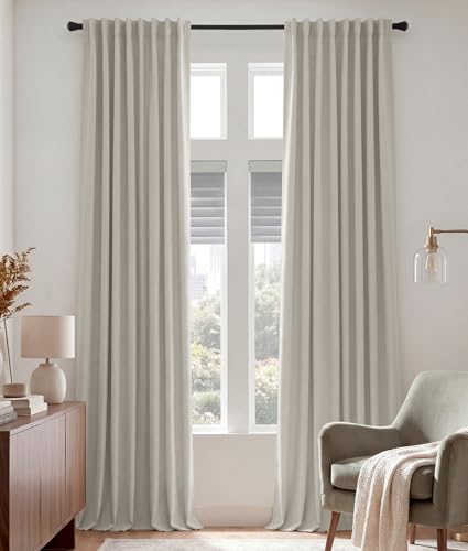 PONY DANCE 102 inch Long Curtains 2 Panels Set for Living Room Bedroom, Rod Pocket/Back Tab Thermal Insulated Room Darkening Light Blocking Floor to Ceiling Drapes, W 52 x L 102 inch, Cream