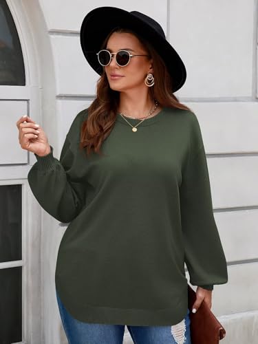 Image of BELAROI Plus Size Sweaters for Women Long Sleeve Shirts Loose Casual Oversized Tunic Sweater Fall Outfits Curved Hem M-5X