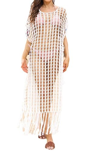 Robe de plage au crochet creuser à col rond avec pompons doux