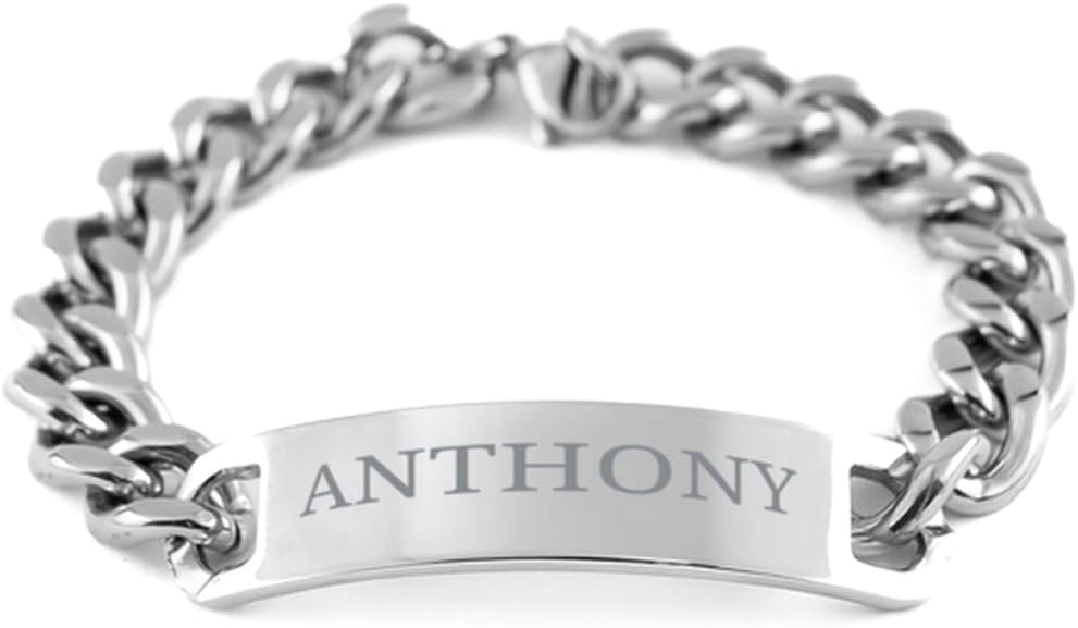Gifts For Anthony - Trendy Custom Name ID Plate Cuban Chain Stainless Steel Bracelet Christmas Birthday Gifts For Son Brother Dad Husband Grandson Uncle Friends Boy Teanager Men, Engraved Adjustable